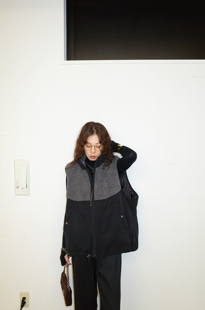 [予約/SET]ボア切替中綿ベスト+アンゴラタッチフィンガーホールタートルニット+ダンボールニットパンツ(3set)