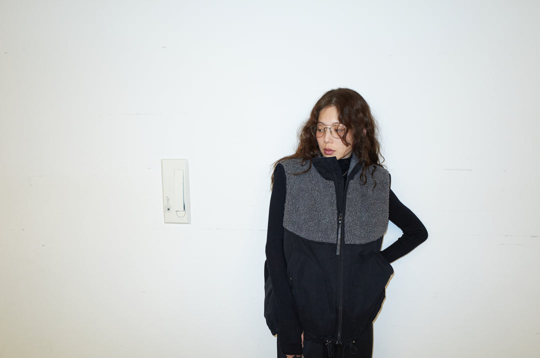 [予約/SET]ボア切替中綿ベスト+アンゴラタッチフィンガーホールタートルニット+ダンボールニットパンツ(3set)