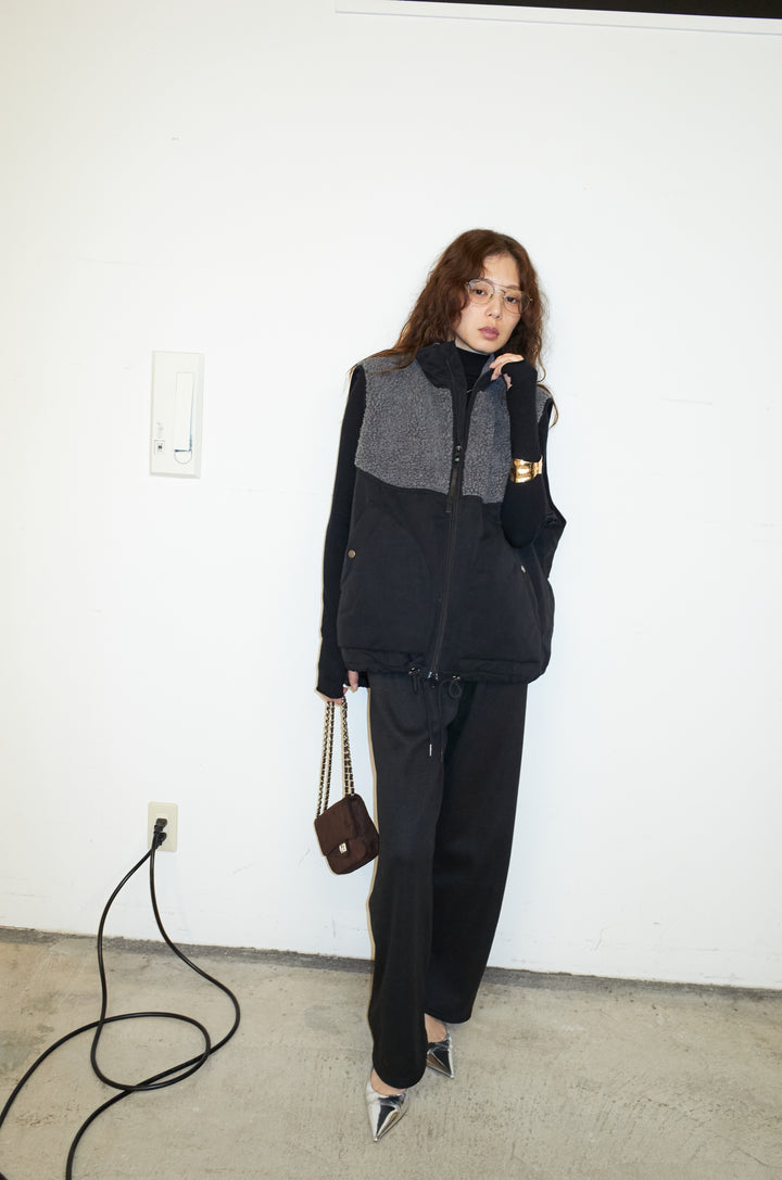 [予約/SET]ボア切替中綿ベスト+アンゴラタッチフィンガーホールタートルニット+ダンボールニットパンツ(3set)