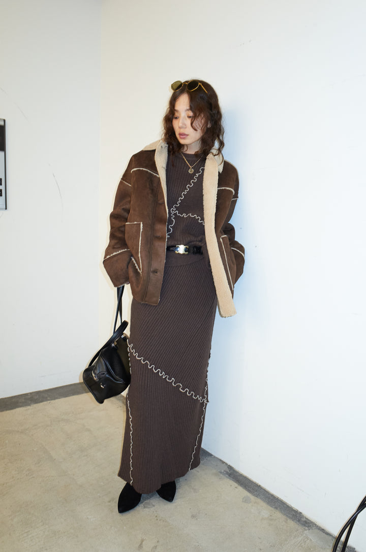 [予約/SET]フェイクムートンジャケット+ランダムメローニット+ランダムメローニットスカート(3set)