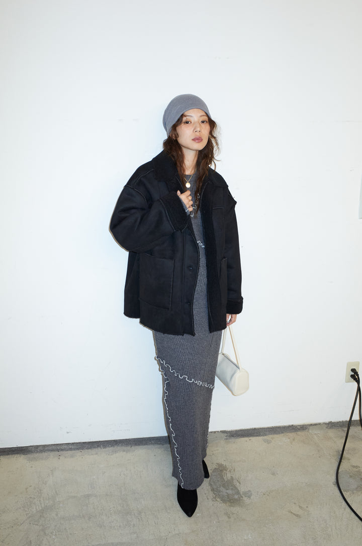 [予約/SET]フェイクムートンジャケット+ランダムメローニット+ランダムメローニットスカート(3set)