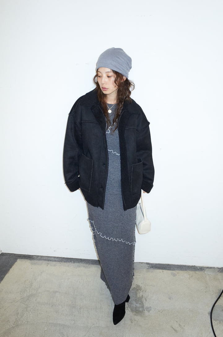 [予約/SET]フェイクムートンジャケット+ランダムメローニットスカート(2set)