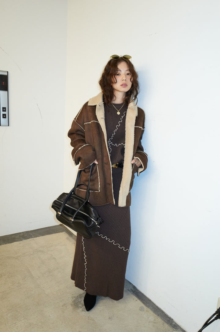 [予約/SET]フェイクムートンジャケット+ランダムメローニット+ランダムメローニットスカート(3set)