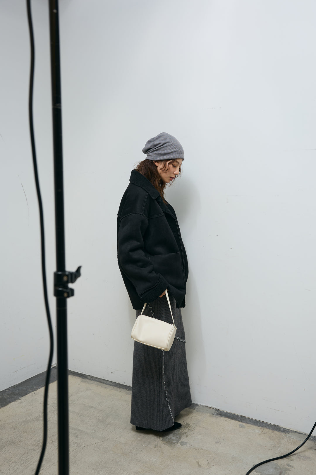 [予約/SET]フェイクムートンジャケット+ランダムメローニットスカート(2set)