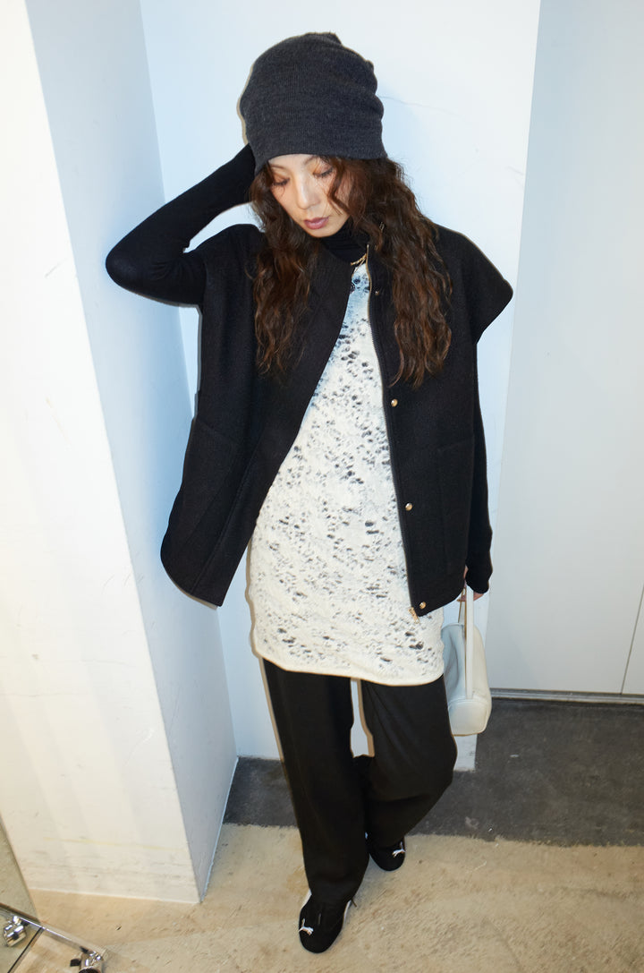 [予約/SET]ウールライクスタンドカラーベスト+ダンボールニットパンツ(2set)