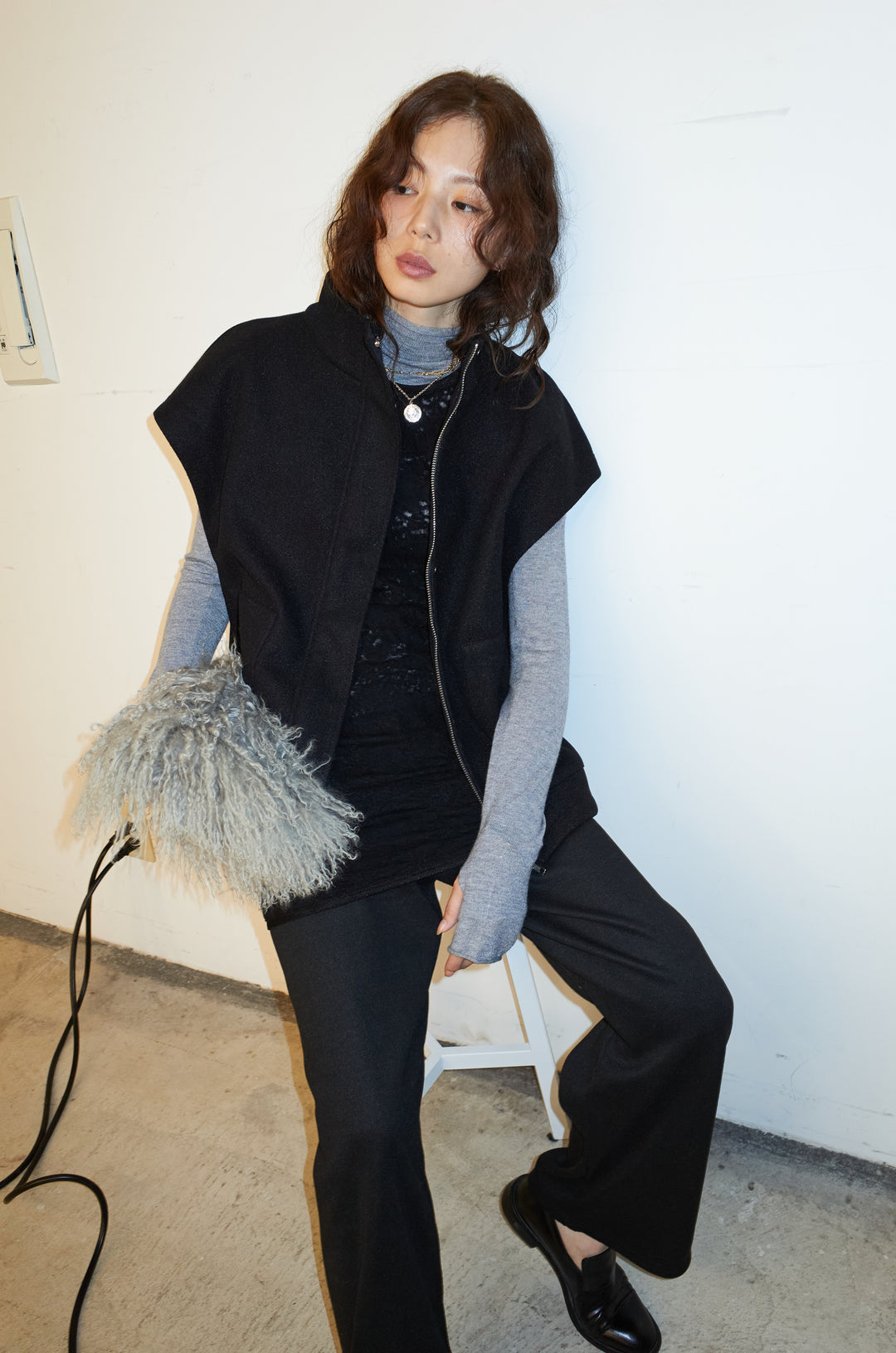 [予約/SET]ウールライクスタンドカラーベスト+アンゴラタッチフィンガーホールタートルニット+ダンボールニットパンツ(3set)