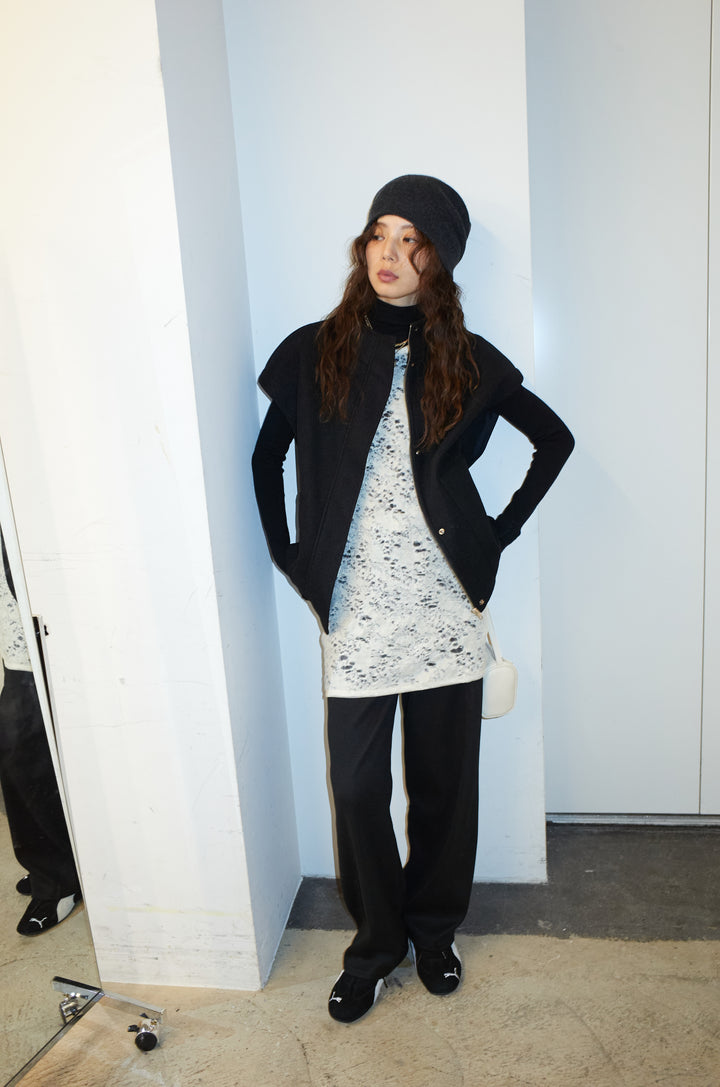 [予約/SET]ウールライクスタンドカラーベスト+サイドホールウールブレンドレースロングタンク+ダンボールニットパンツ(3set)