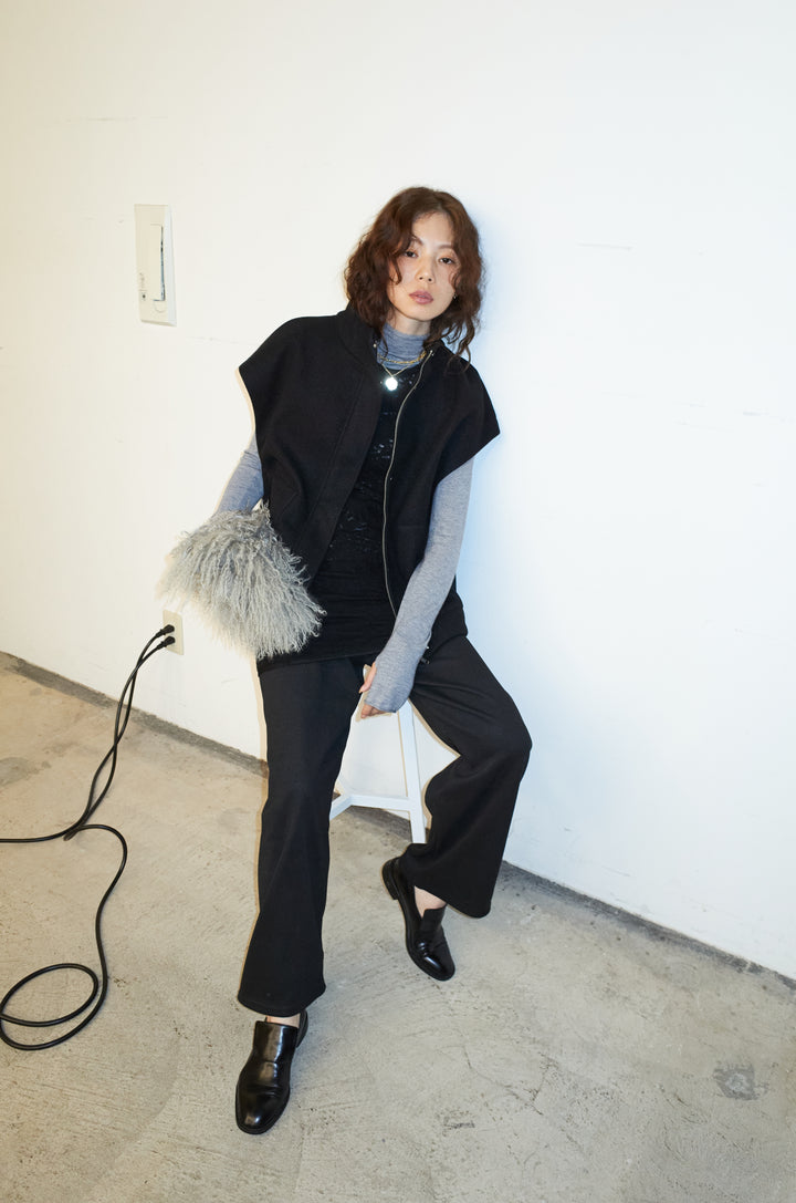 [予約/SET]ウールライクスタンドカラーベスト+アンゴラタッチフィンガーホールタートルニット+ダンボールニットパンツ(3set)