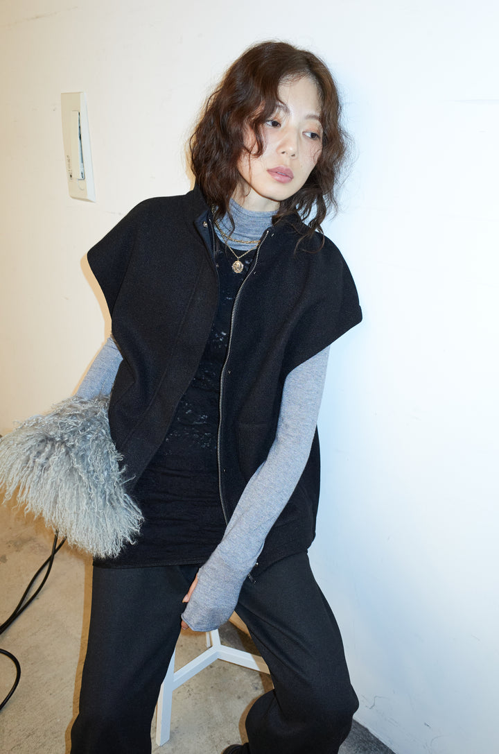 [予約/SET]ウールライクスタンドカラーベスト+ダンボールニットパンツ(2set)