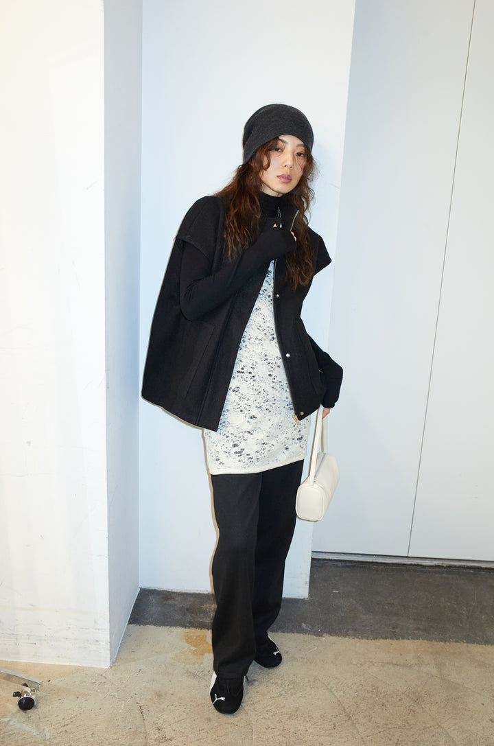 [予約/SET]ウールライクスタンドカラーベスト+ダンボールニットパンツ(2set)