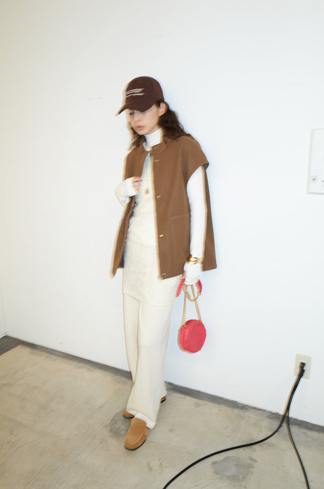 [予約/SET]ウールライクスタンドカラーベスト+サイドホールウールブレンドレースロングタンク+ダンボールニットパンツ(3set)