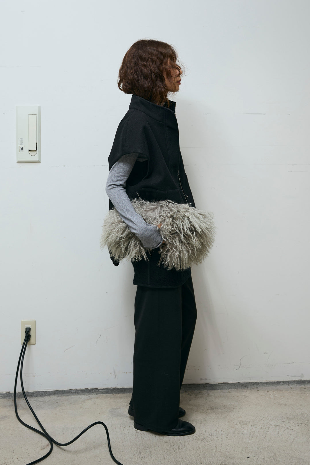 [予約/SET]ウールライクスタンドカラーベスト+サイドホールウールブレンドレースロングタンク+ダンボールニットパンツ(3set)