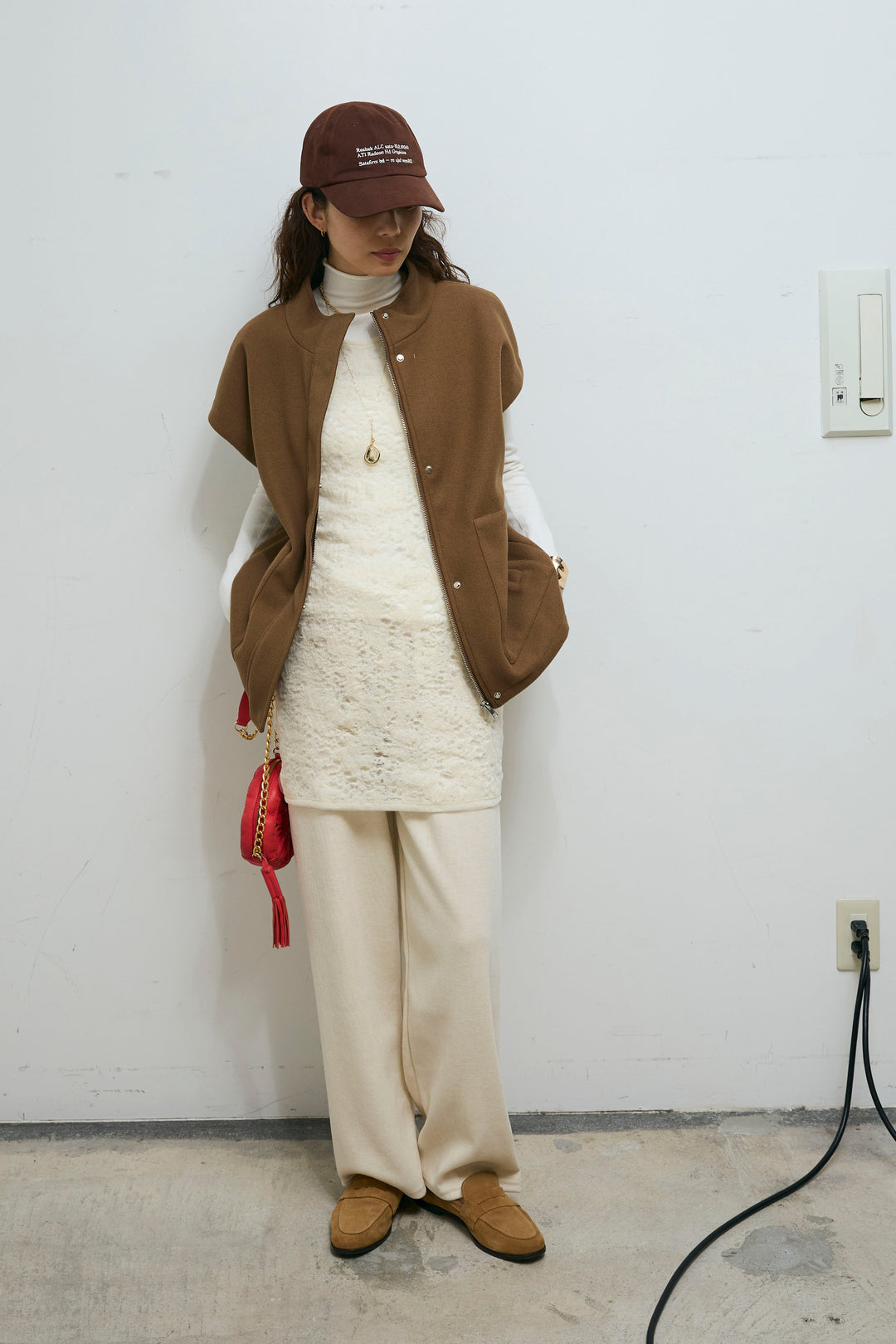 [予約/SET]ウールライクスタンドカラーベスト+ダンボールニットパンツ(2set)