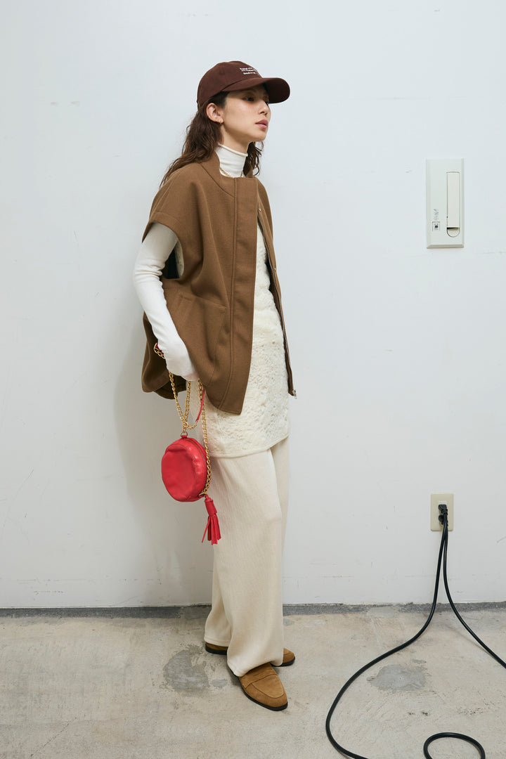 [予約/SET]ウールライクスタンドカラーベスト+サイドホールウールブレンドレースロングタンク+ダンボールニットパンツ(3set)