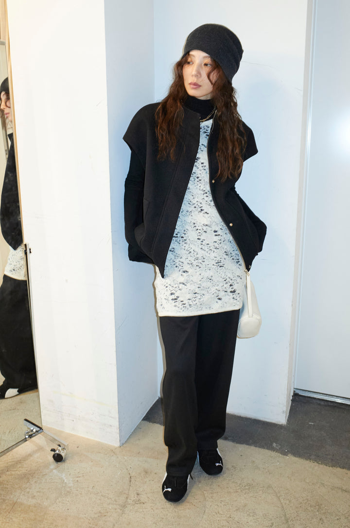 [予約/SET]ウールライクスタンドカラーベスト+ダンボールニットパンツ(2set)