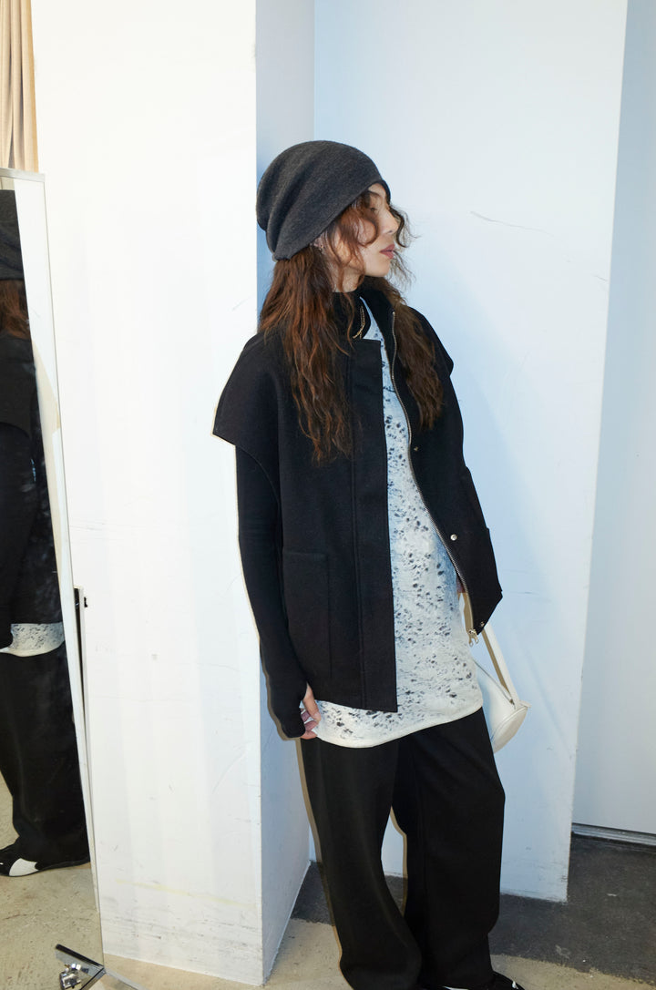 [予約/SET]ウールライクスタンドカラーベスト+サイドホールウールブレンドレースロングタンク+ダンボールニットパンツ(3set)