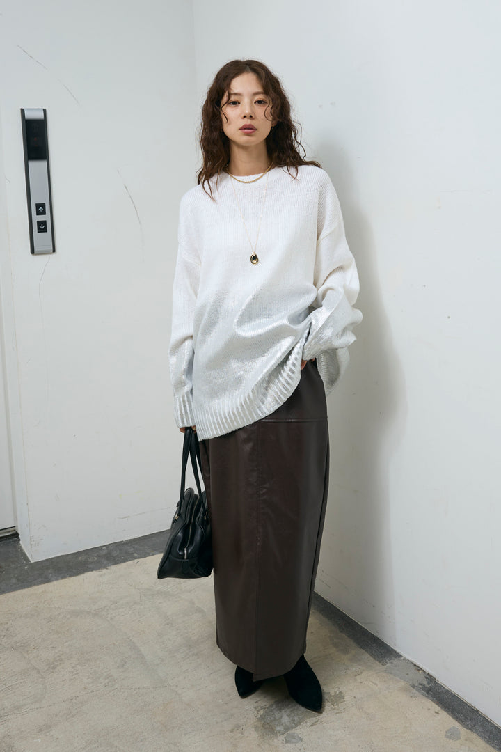 [予約/SET]箔プリントオーバーサイズプルオーバー+エコレザーバックスリットペンシルスカート(2set)