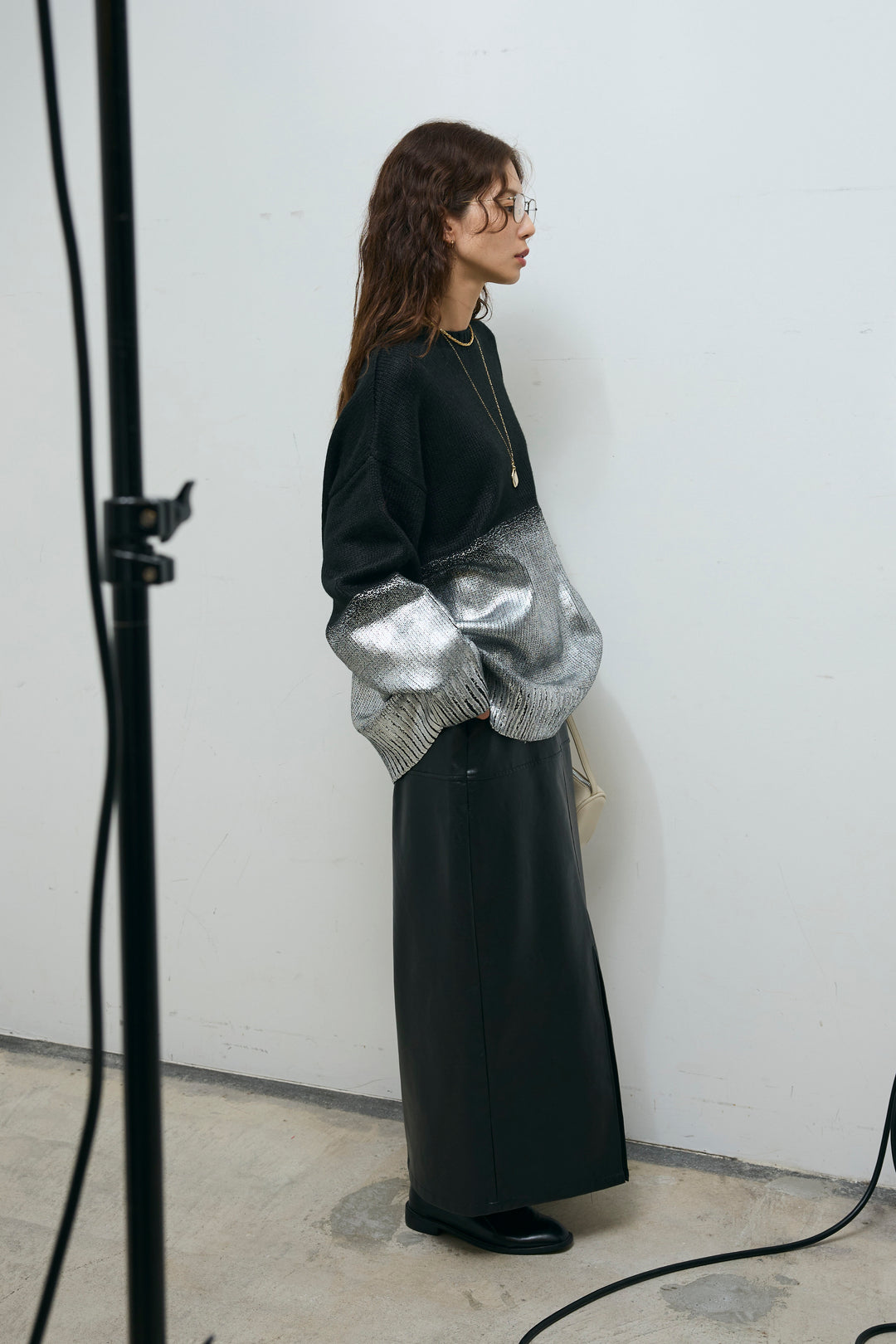 [予約/SET]箔プリントオーバーサイズプルオーバー+エコレザーバックスリットペンシルスカート(2set)