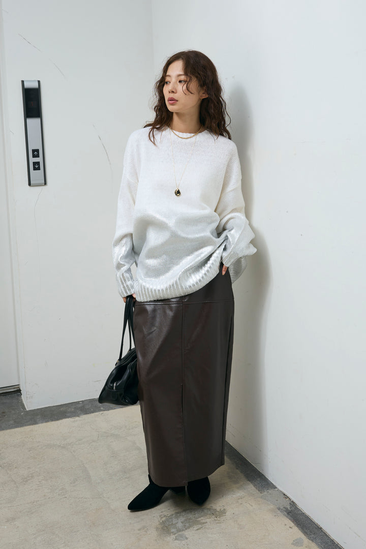 [予約/SET]箔プリントオーバーサイズプルオーバー+エコレザーバックスリットペンシルスカート(2set)