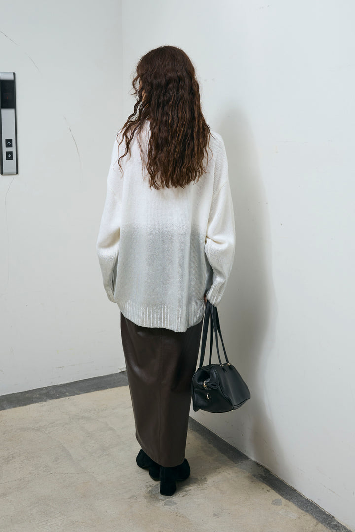 [予約/SET]箔プリントオーバーサイズプルオーバー+エコレザーバックスリットペンシルスカート(2set)