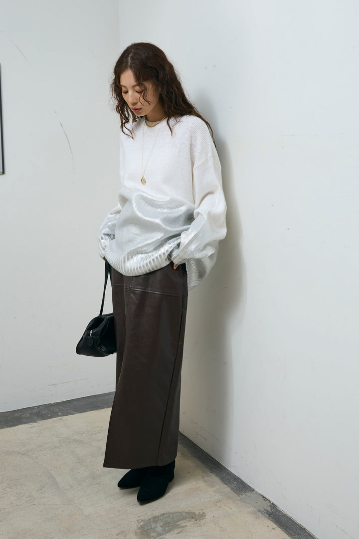 [予約/SET]箔プリントオーバーサイズプルオーバー+エコレザーバックスリットペンシルスカート(2set)