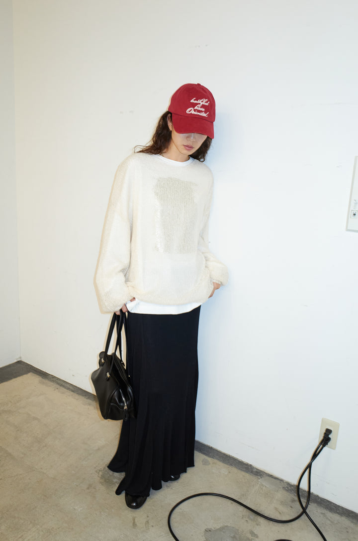 [予約/SET]ローゲージシアー ニット+切り替えリブニットロングスカート(2set)