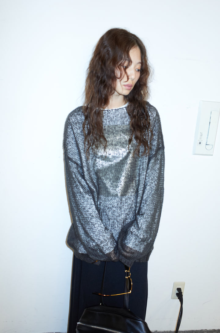 [予約/SET]ローゲージシアー ニット+箔プリントロンT+切り替えリブニットロングスカート(3set)