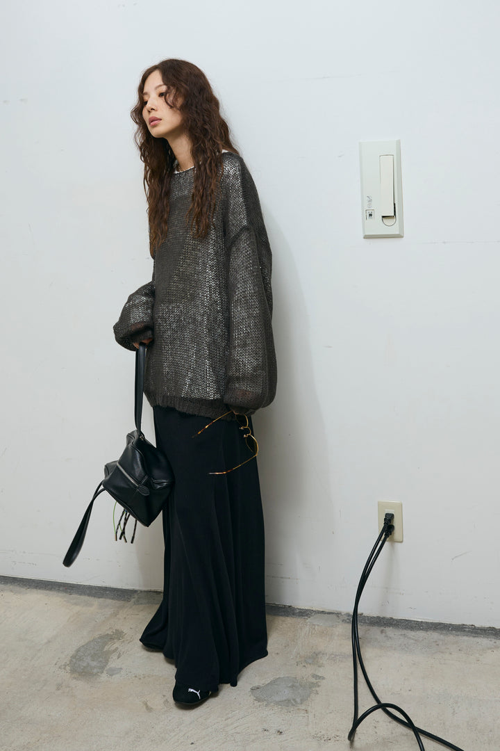 [予約/SET]ローゲージシアー ニット+切り替えリブニットロングスカート(2set)