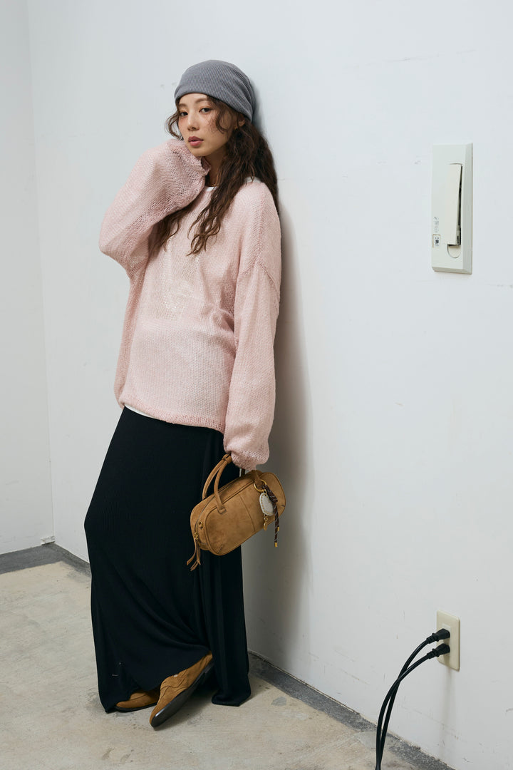 [予約/SET]ローゲージシアー ニット+切り替えリブニットロングスカート(2set)