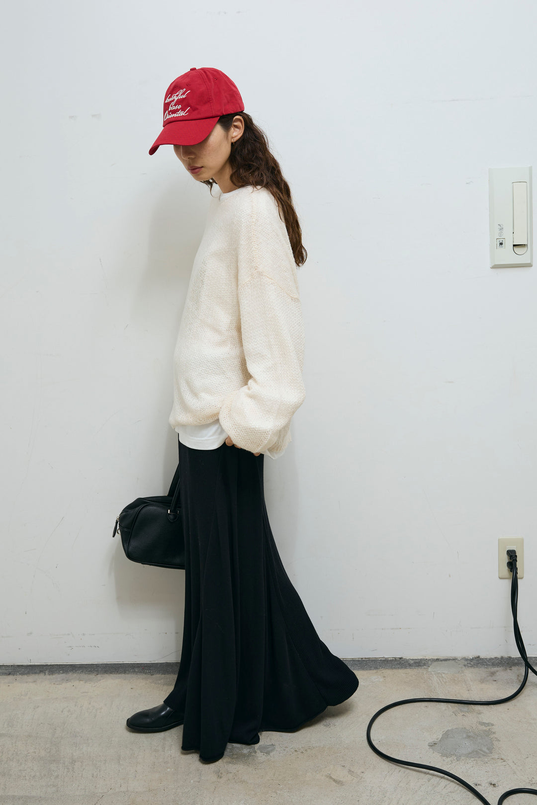 [予約/SET]ローゲージシアー ニット+箔プリントロンT+切り替えリブニットロングスカート(3set)