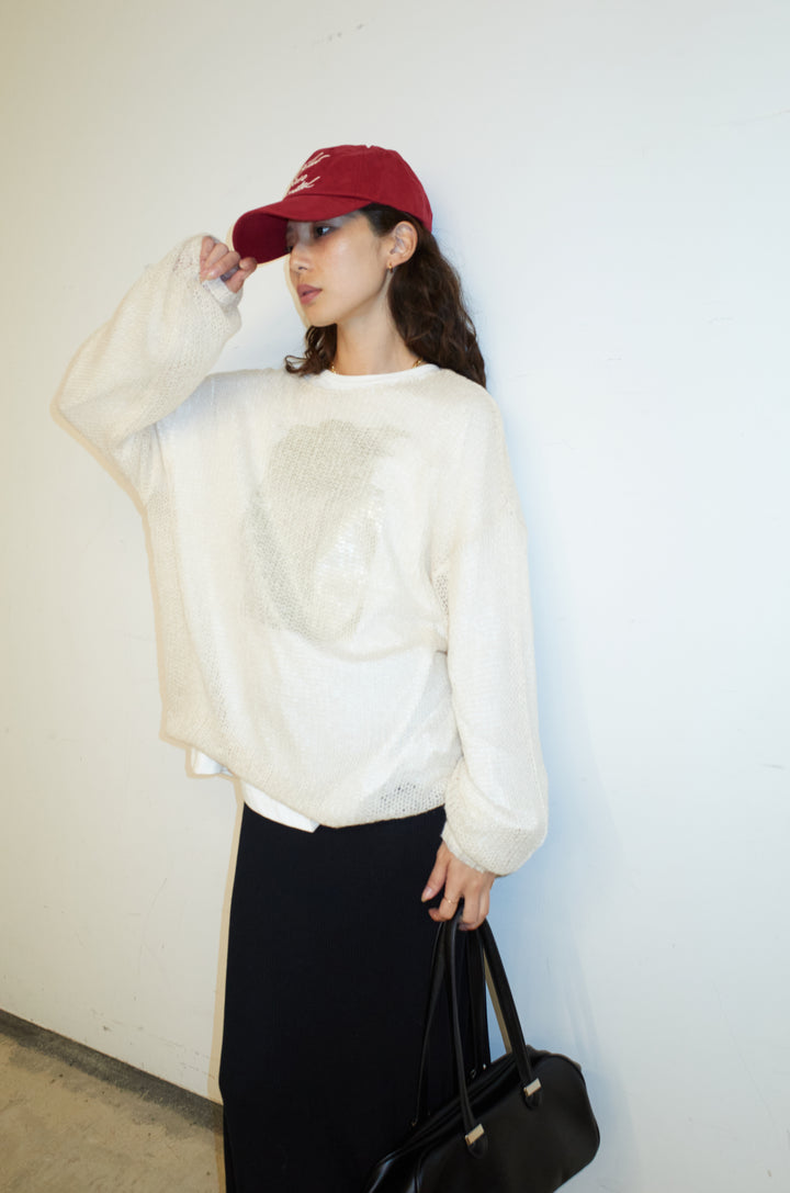 [予約/SET]ローゲージシアー ニット+箔プリントロンT+切り替えリブニットロングスカート(3set)