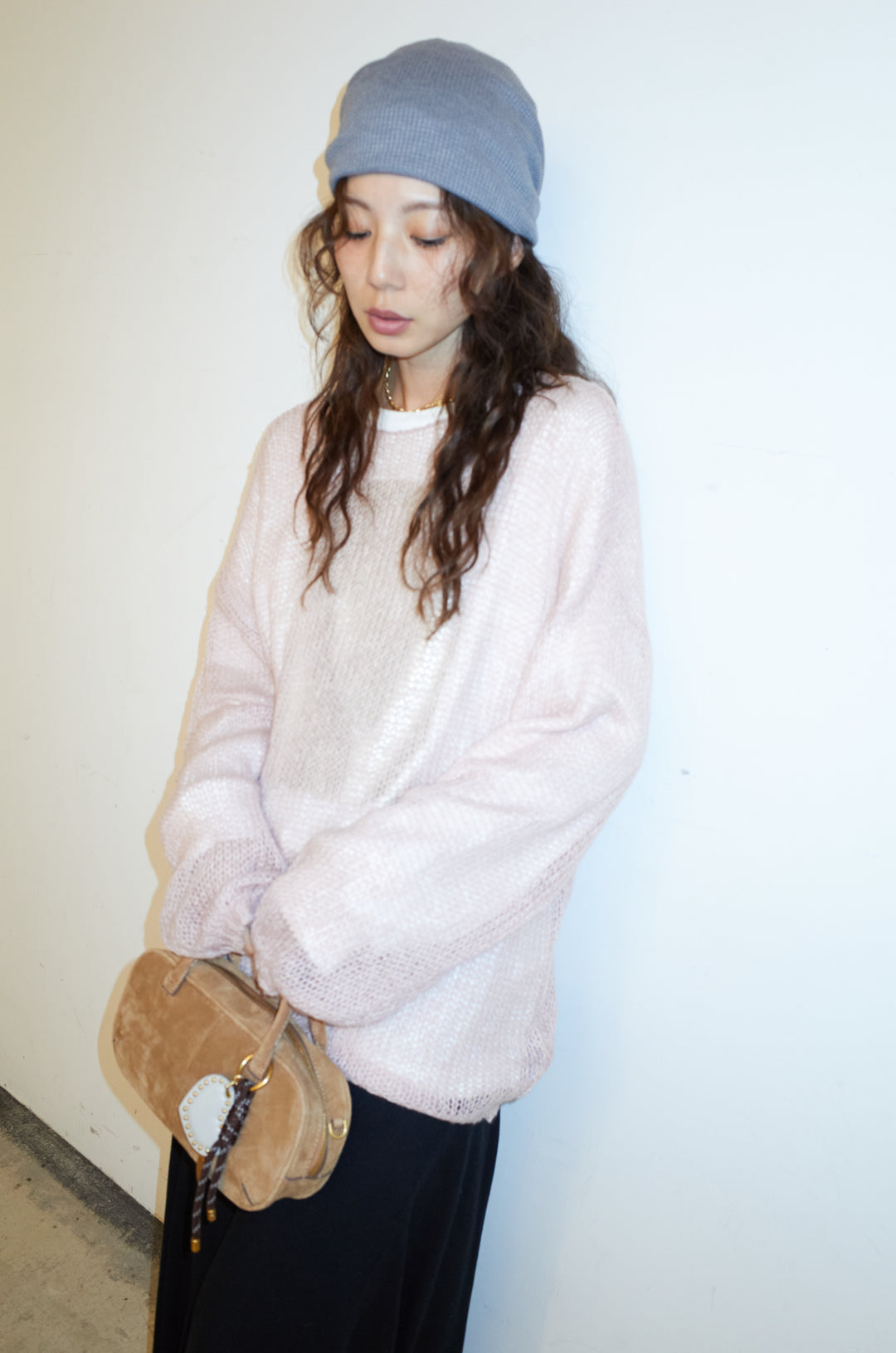 [予約/SET]ローゲージシアー ニット+箔プリントロンT+切り替えリブニットロングスカート(3set)