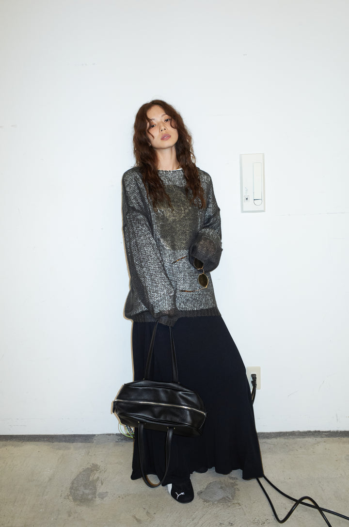 [予約/SET]ローゲージシアー ニット+切り替えリブニットロングスカート(2set)