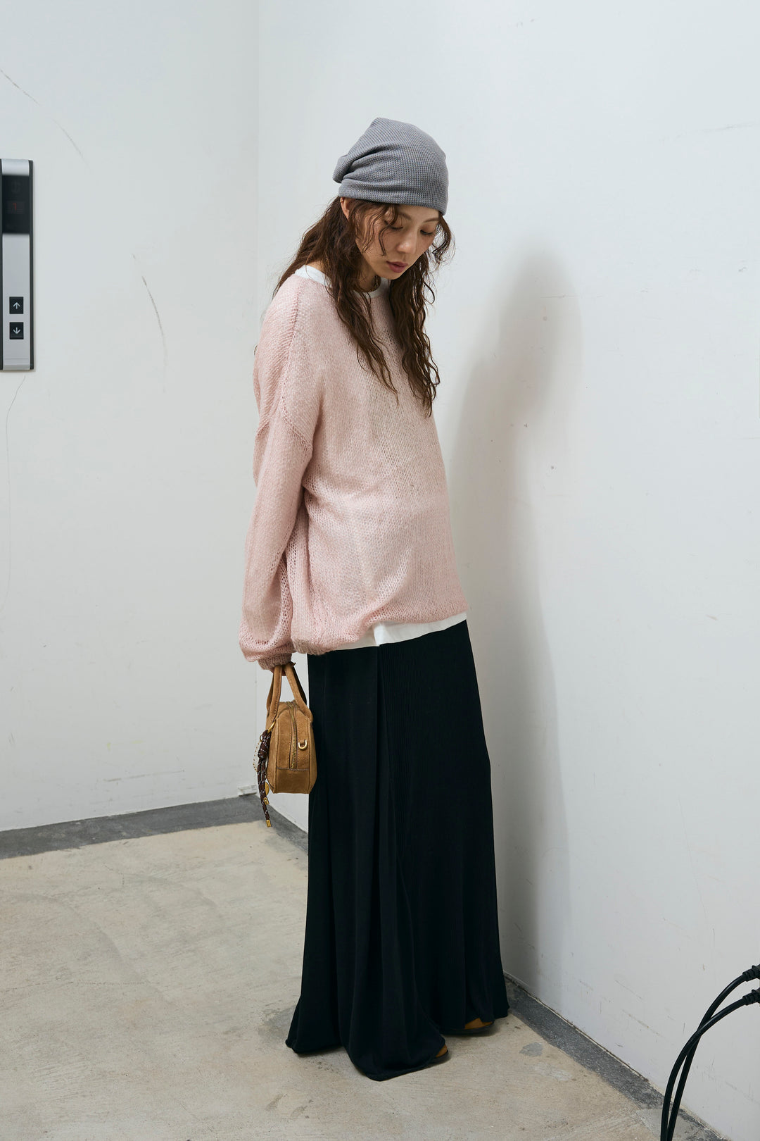 [予約/SET]ローゲージシアー ニット+箔プリントロンT+切り替えリブニットロングスカート(3set)