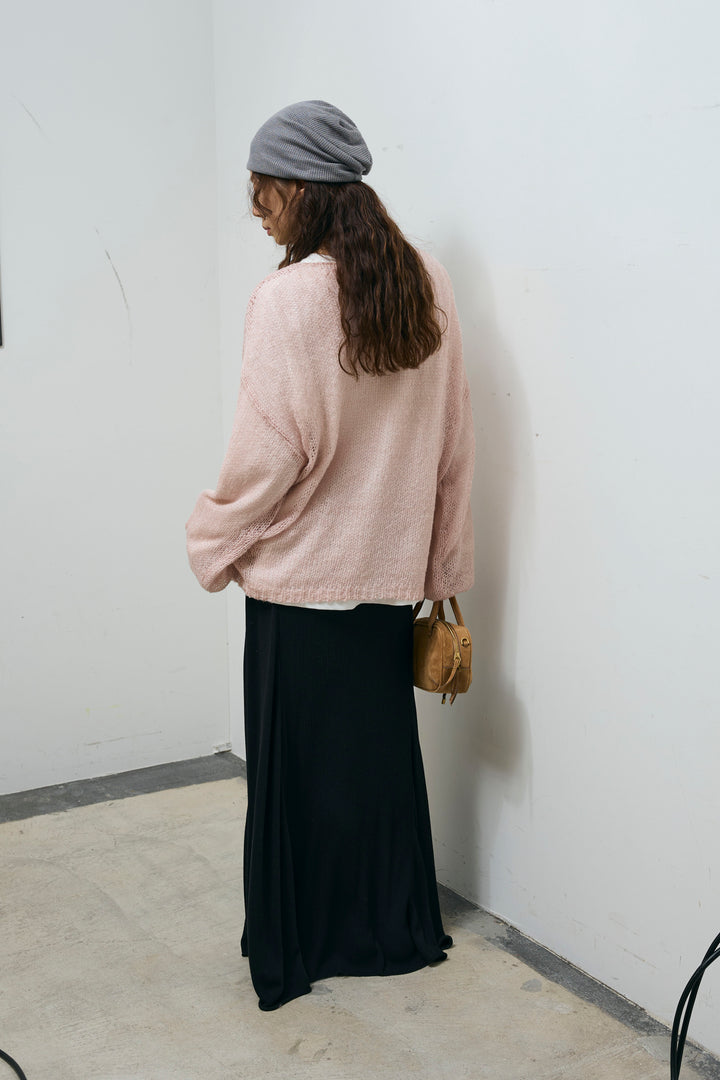 [予約/SET]ローゲージシアー ニット+箔プリントロンT+切り替えリブニットロングスカート(3set)