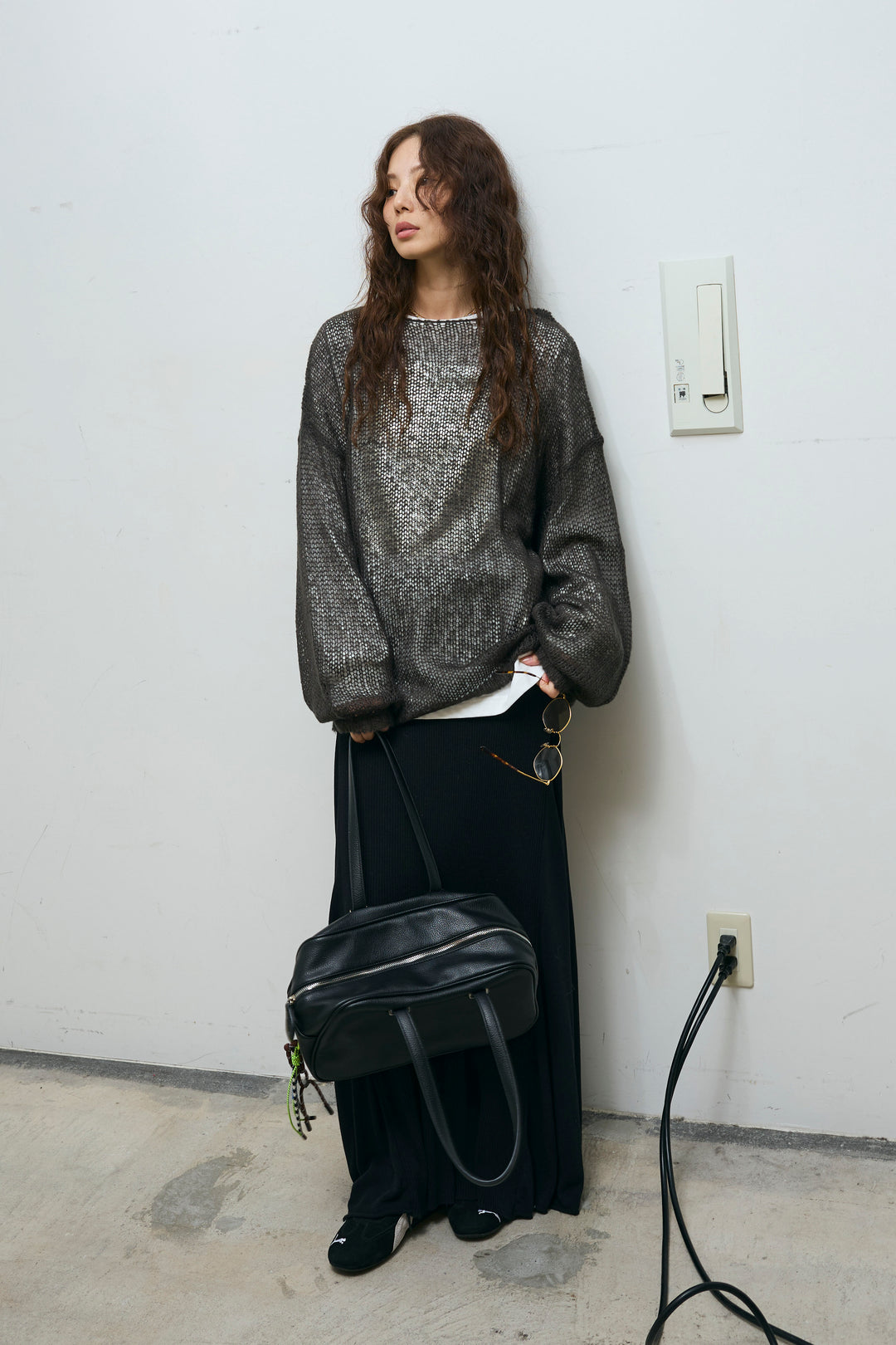 [予約/SET]ローゲージシアー ニット+切り替えリブニットロングスカート(2set)