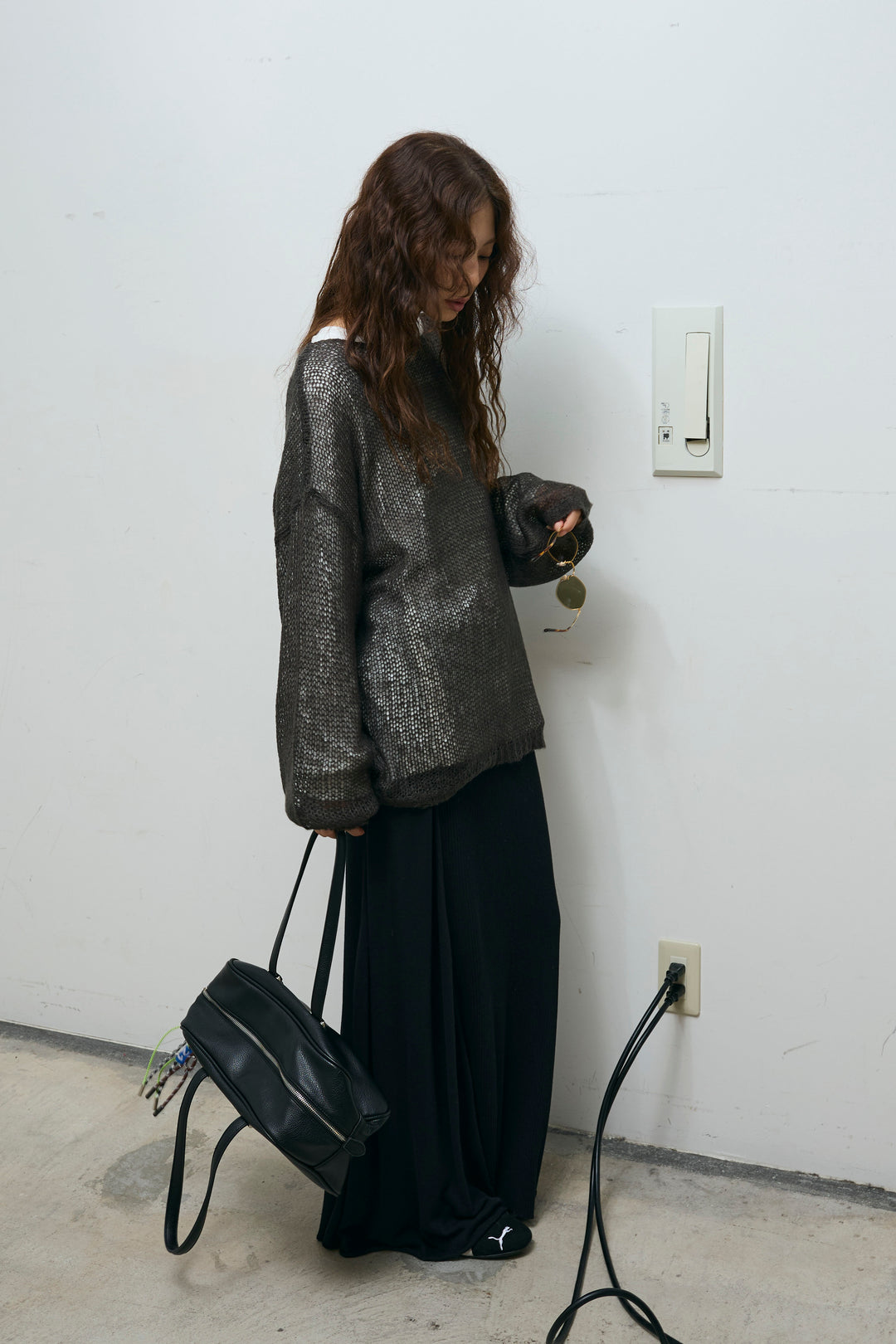 [予約/SET]ローゲージシアー ニット+箔プリントロンT+切り替えリブニットロングスカート(3set)