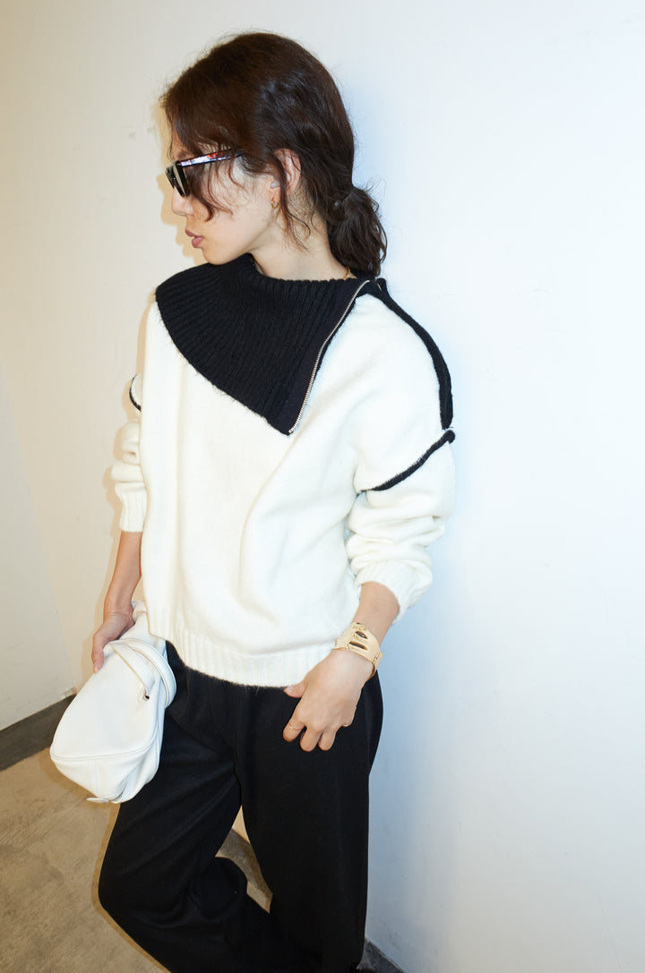 [予約]ハイネックジップデザインニットトップス