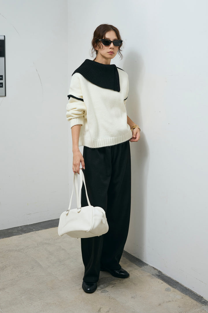 [予約/SET]ハイネックジップデザインニットトップス+ダンボールニットパンツ(2set)