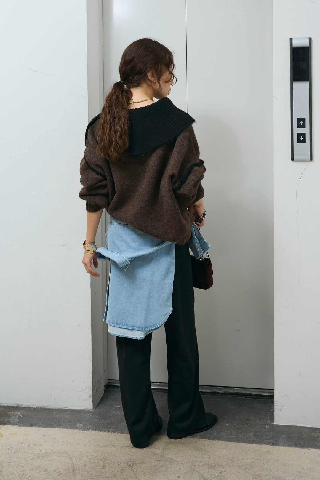 [予約/SET]ハイネックジップデザインニットトップス+ダンボールニットパンツ(2set)