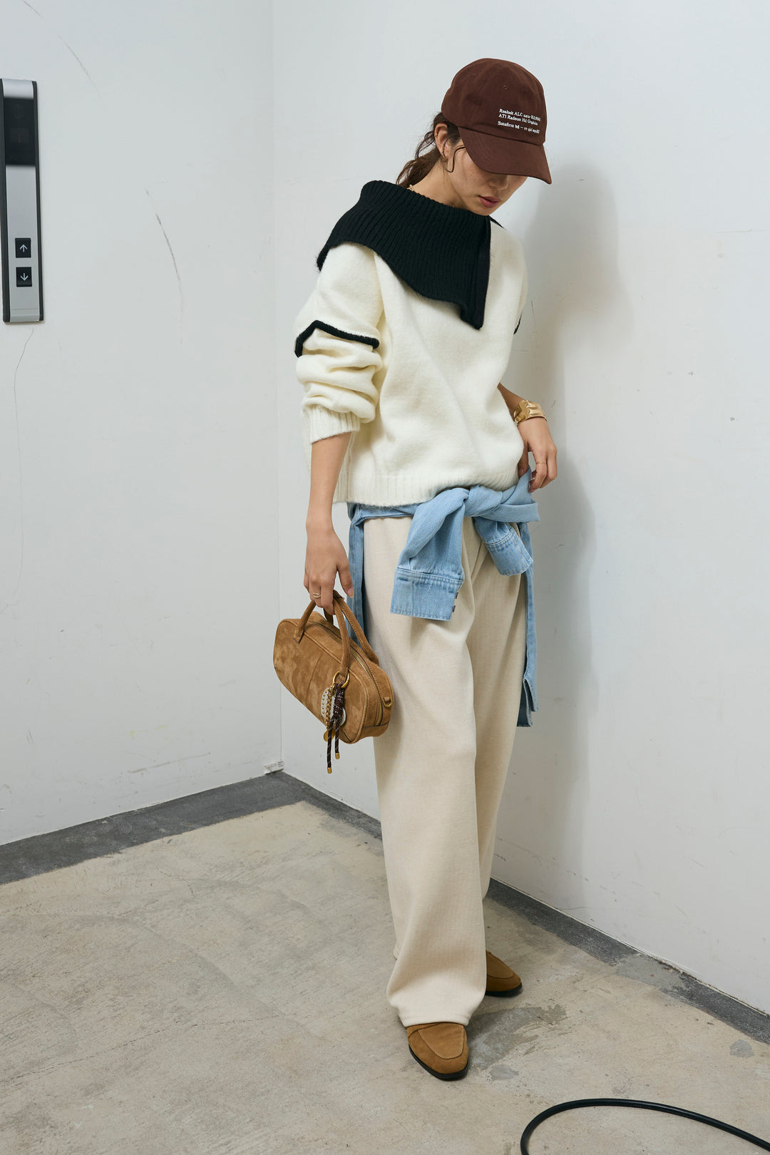 [予約/SET]ハイネックジップデザインニットトップス+ダンボールニットパンツ(2set)