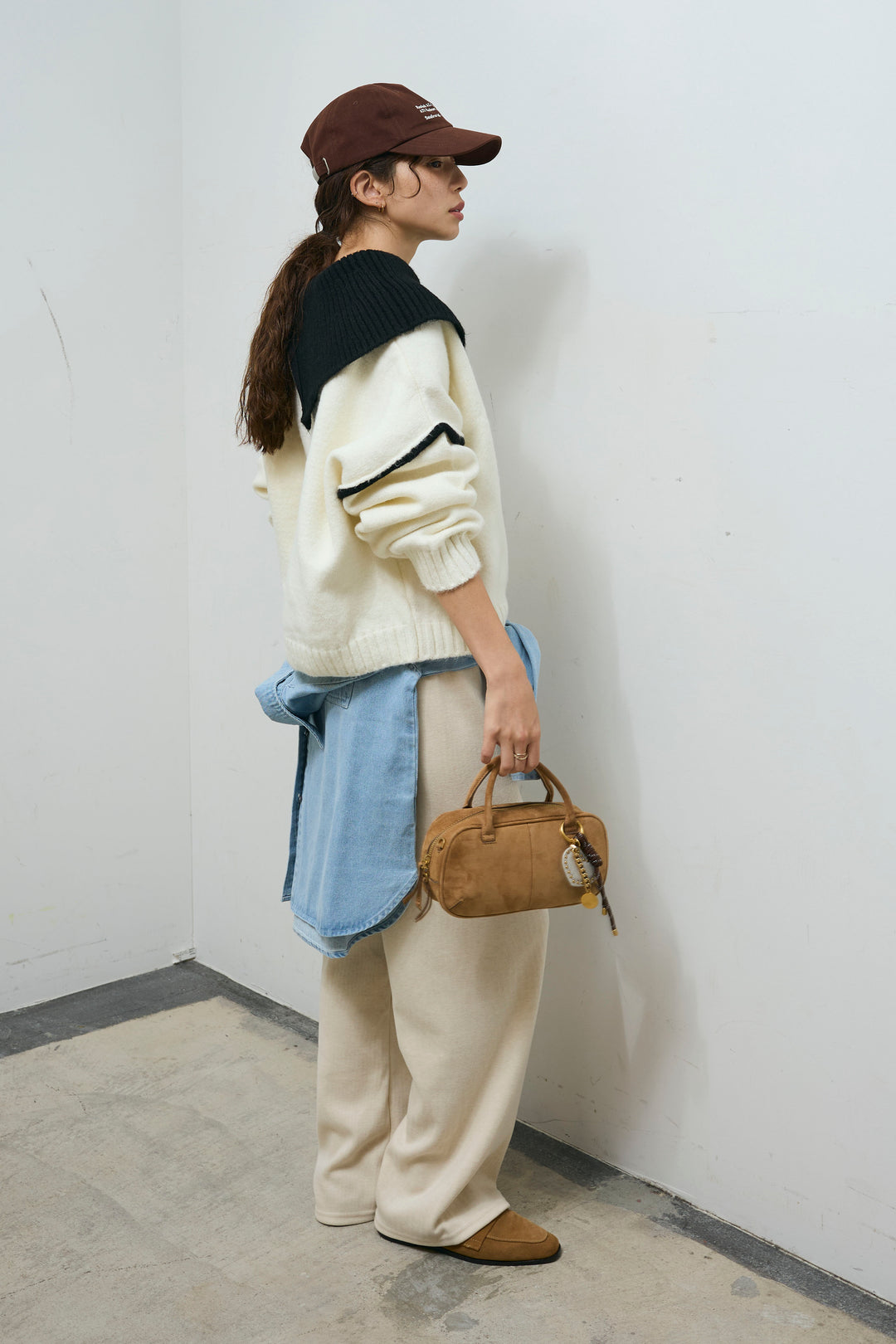 [予約/SET]ハイネックジップデザインニットトップス+ダンボールニットパンツ(2set)