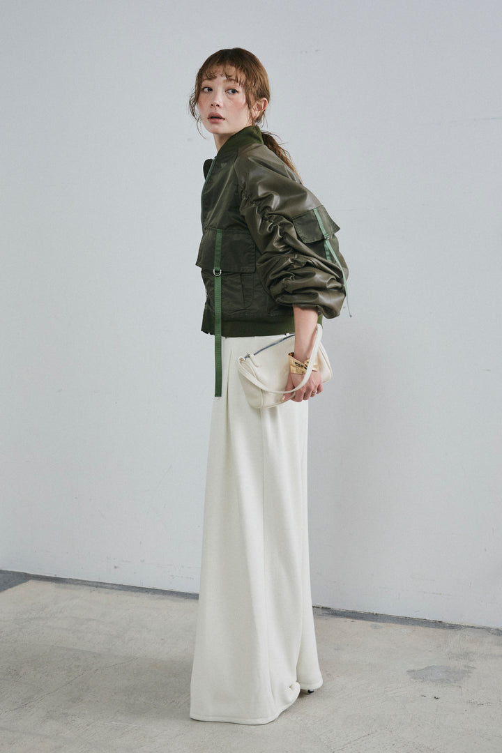 [予約/SET]ショート丈MA1+ベルト付きスゥイッチングタックパンツ(2set)