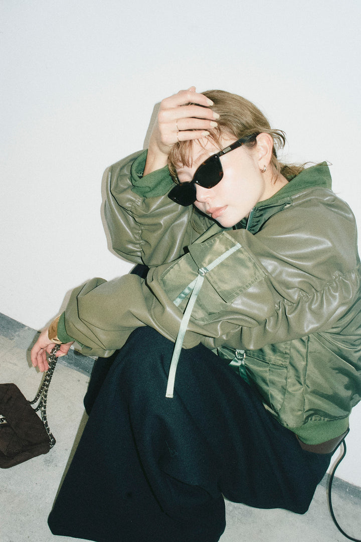 [予約/SET]ショート丈MA1+ベルト付きスゥイッチングタックパンツ(2set)