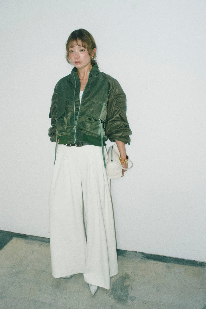 [予約/SET]ショート丈MA1+ベルト付きスゥイッチングタックパンツ(2set)