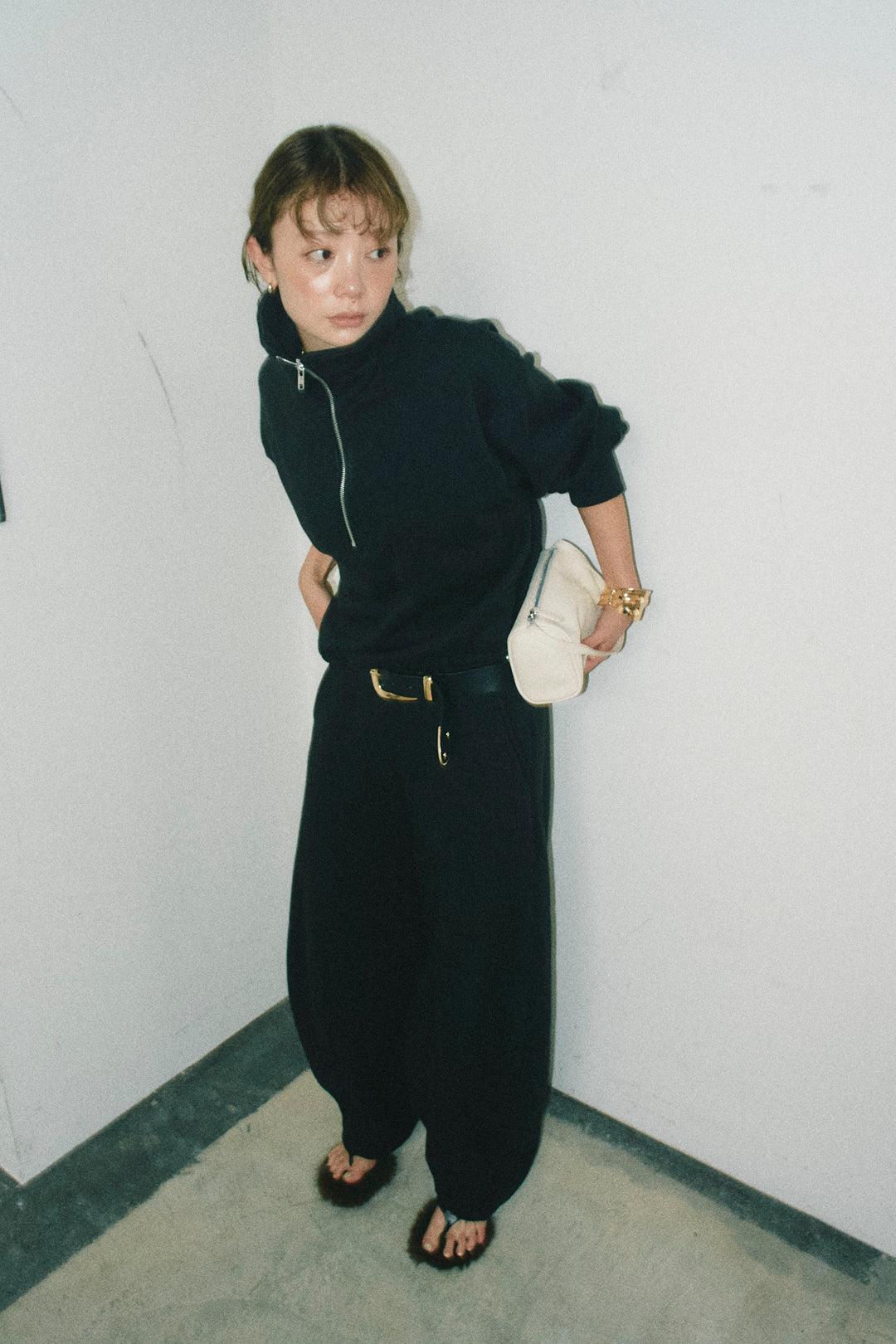 [予約/SET]ハーフジップ裏起毛トップス+裏起毛カーブパンツ(2set)