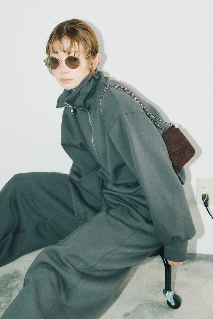 [予約/SET]ハーフジップ裏起毛トップス+裏起毛カーブパンツ(2set)