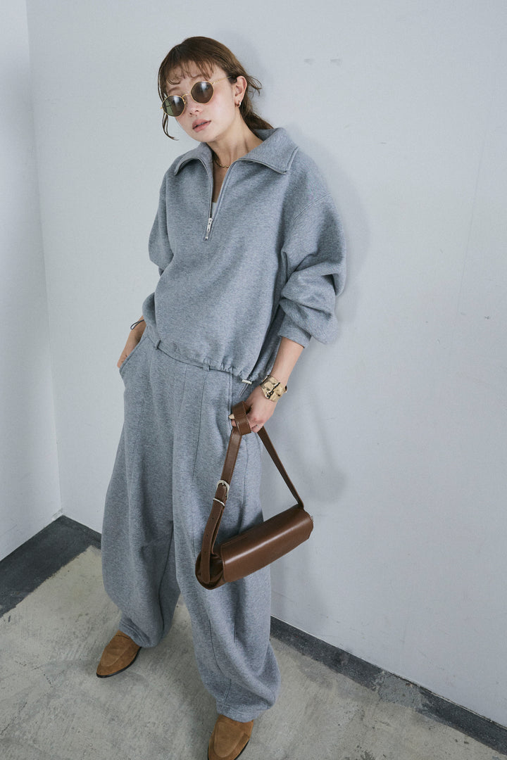 [予約/SET]ハーフジップ裏起毛トップス+裏起毛カーブパンツ(2set)