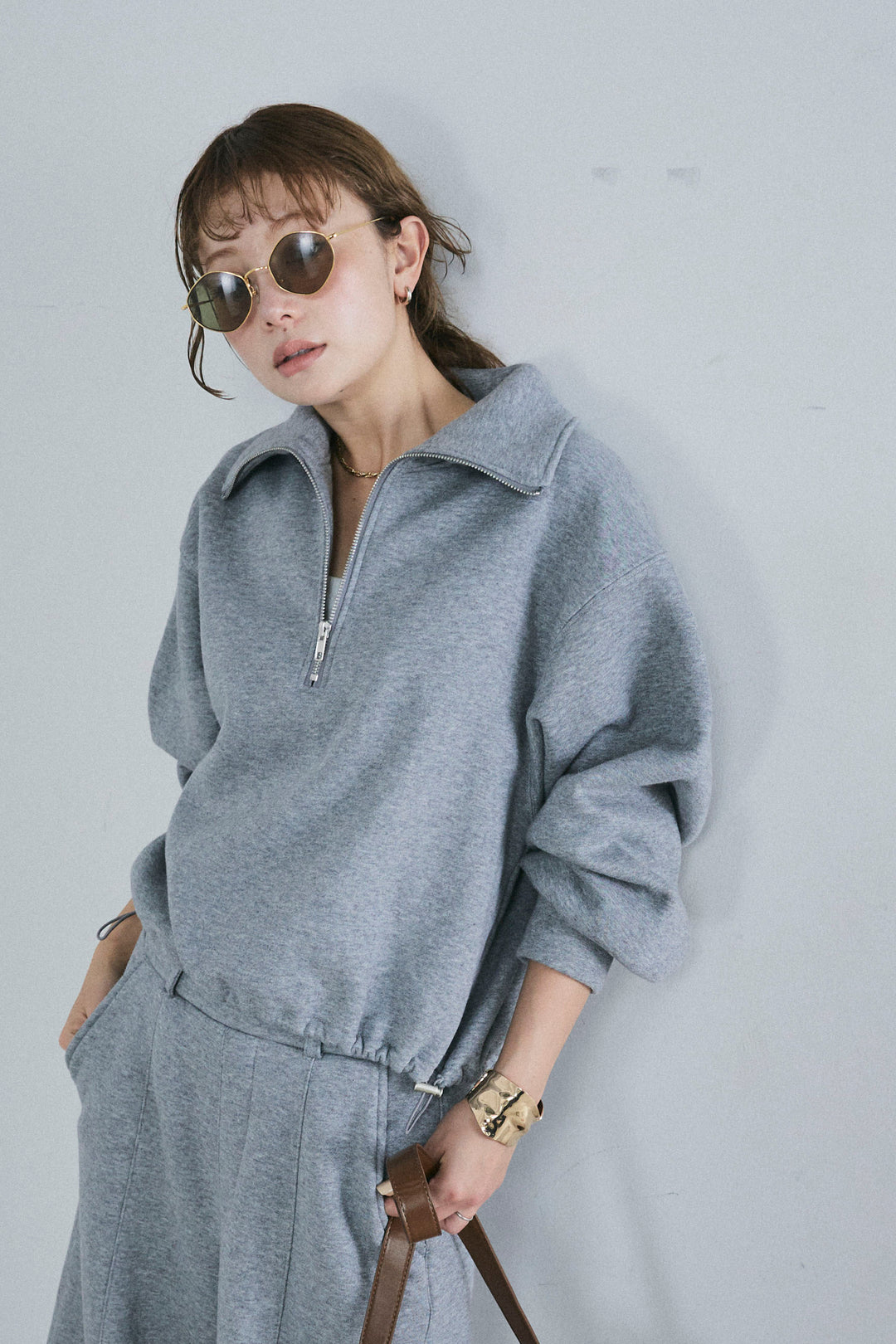 [予約]ハーフジップ裏起毛トップス