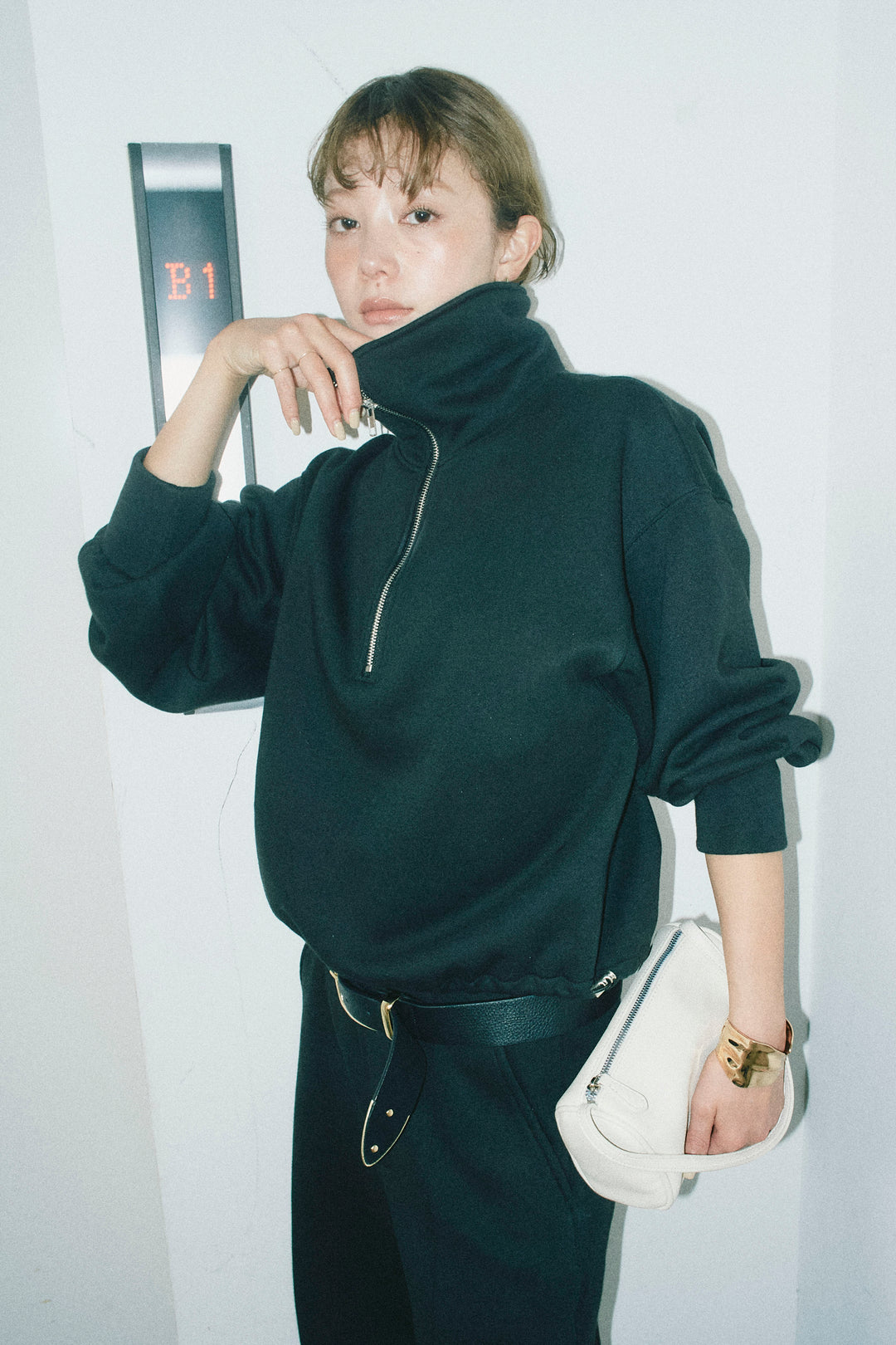 [予約/SET]ハーフジップ裏起毛トップス+裏起毛カーブパンツ(2set)